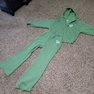 Pink jogger set. Wide legged pants and Zip up hoodie.